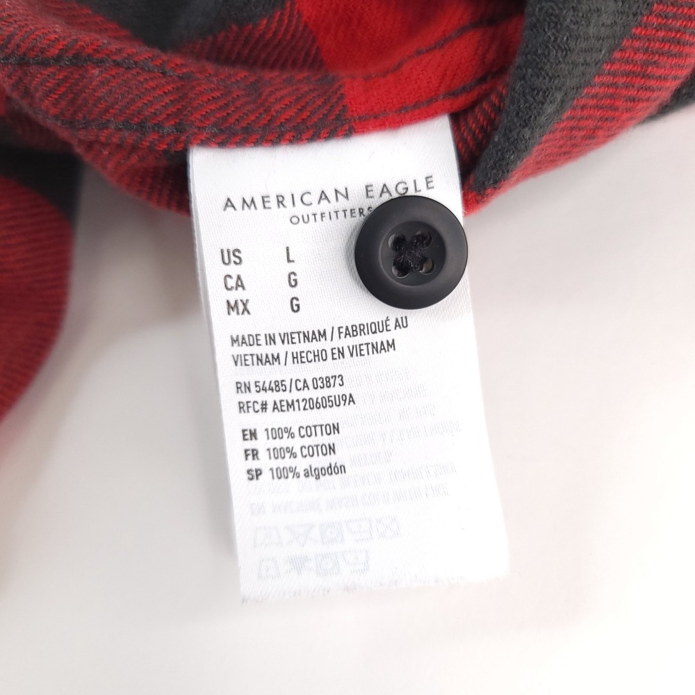 American Eagle Outfitters Shirt Mens Large Red Buffalo Plaid Cotton Button Up - Picture 5 of 9